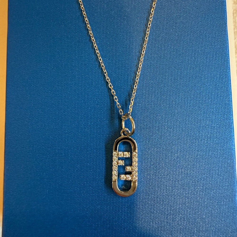 Silver FF Pendant Necklace with Crystals